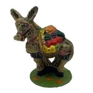 Vintage Greek Donkey Carrying Fruit Ceramic Figurine